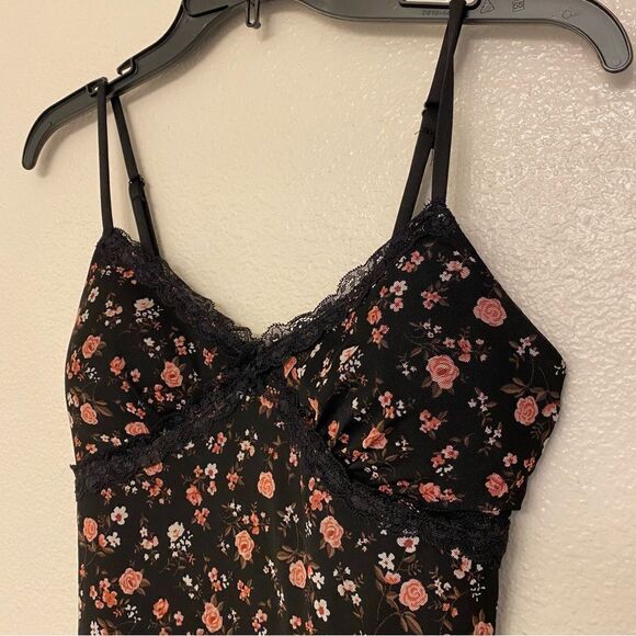 Black floral print Mesh Dress Lace whimsy goth romantic slip skater juniors S - Picture 4 of 13